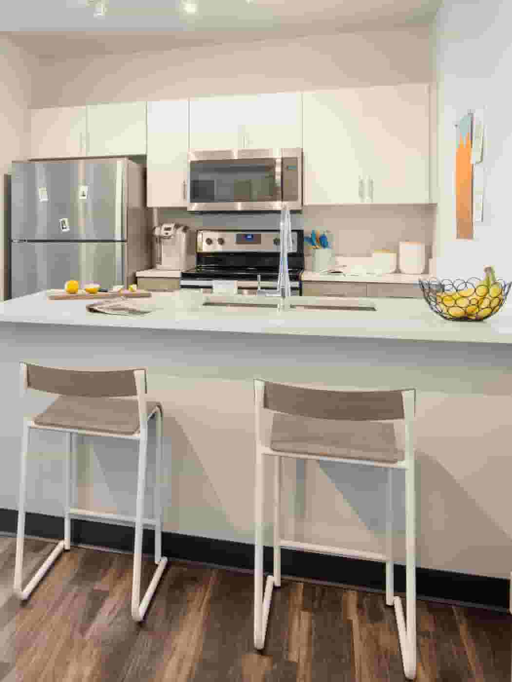 Modern student apartment kitchens with premium appliances